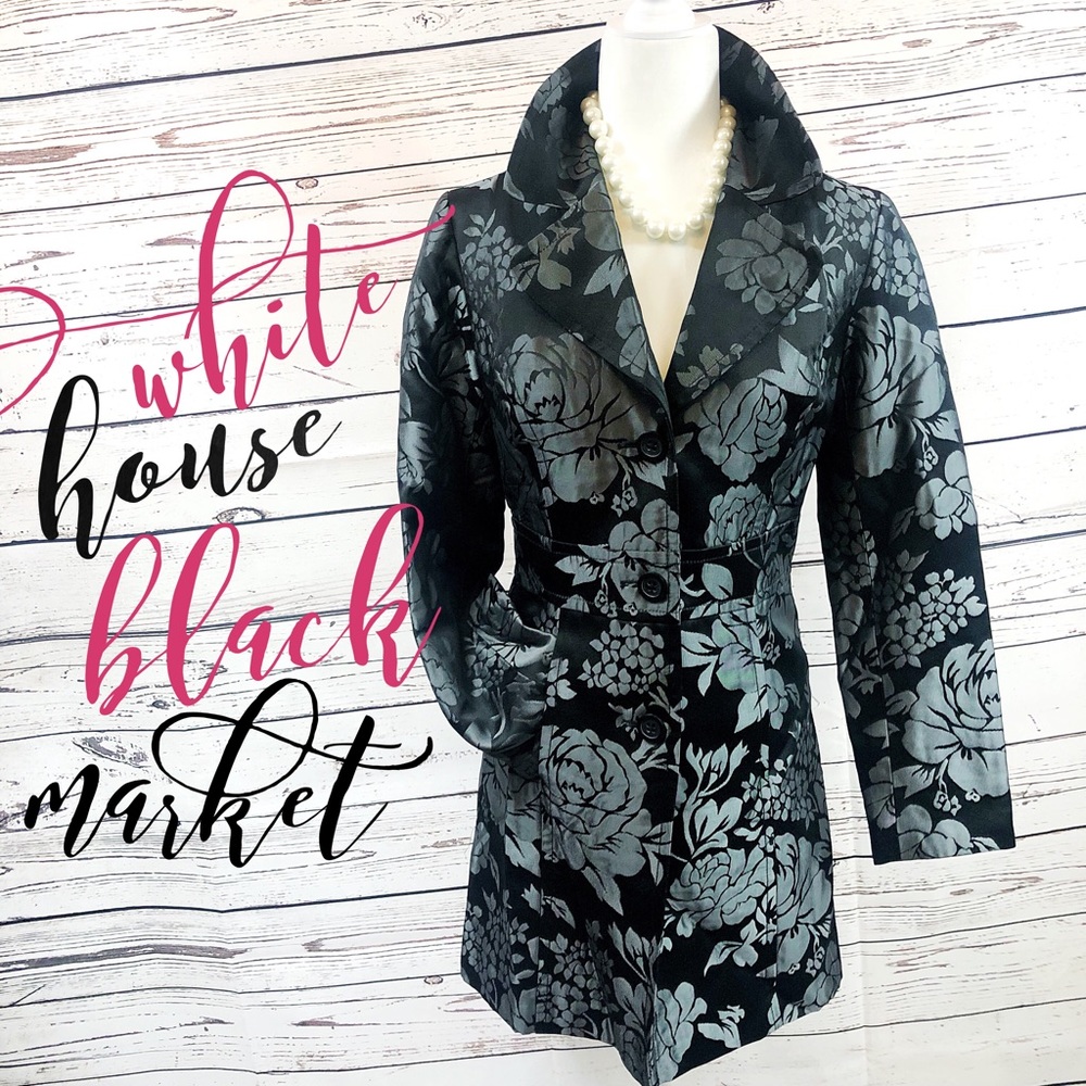 WHBM Black Floral Trench Coat